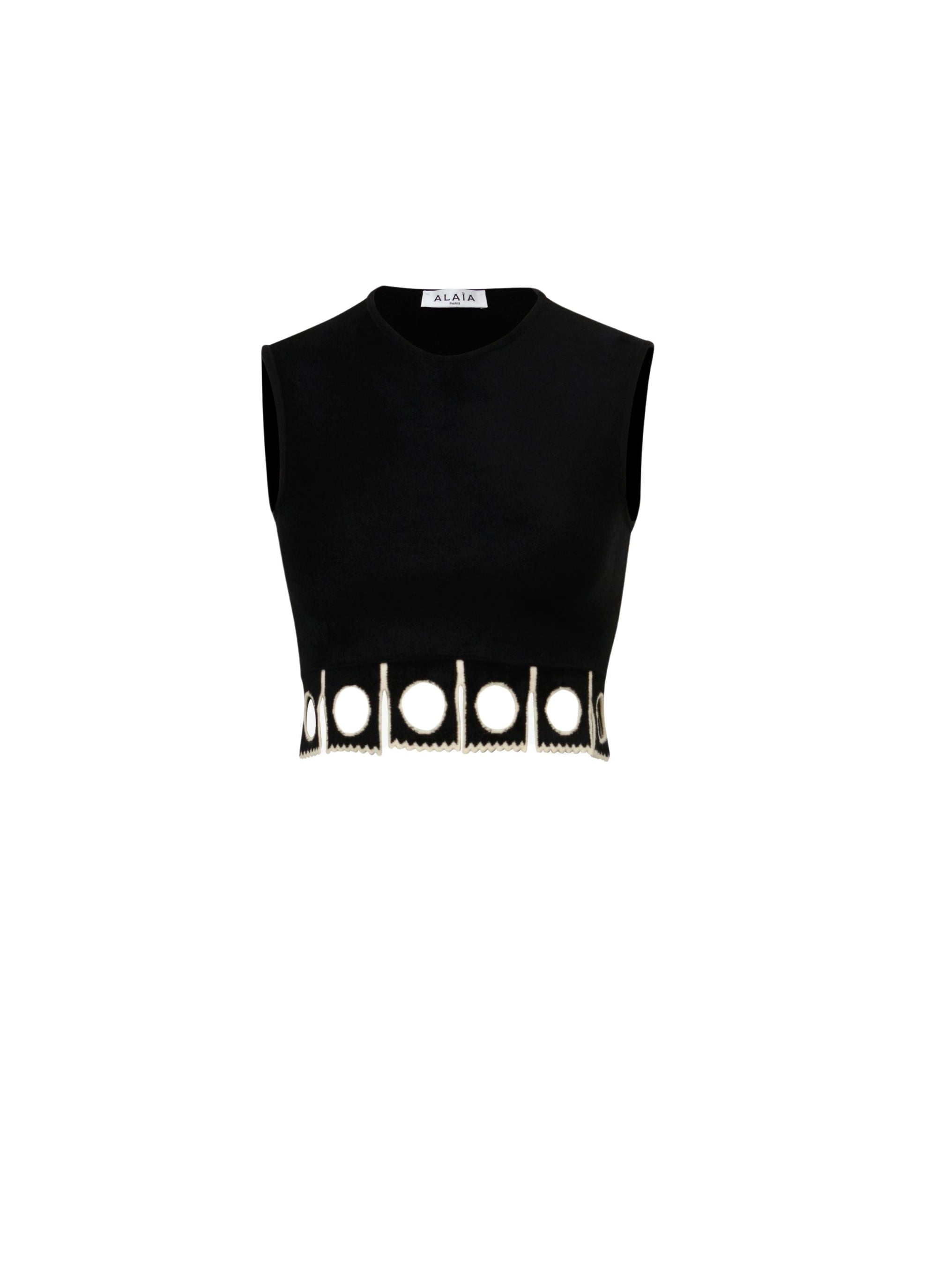 Perforated wool top - Black & White