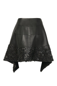 Jupe fleurs en cuir - Noir