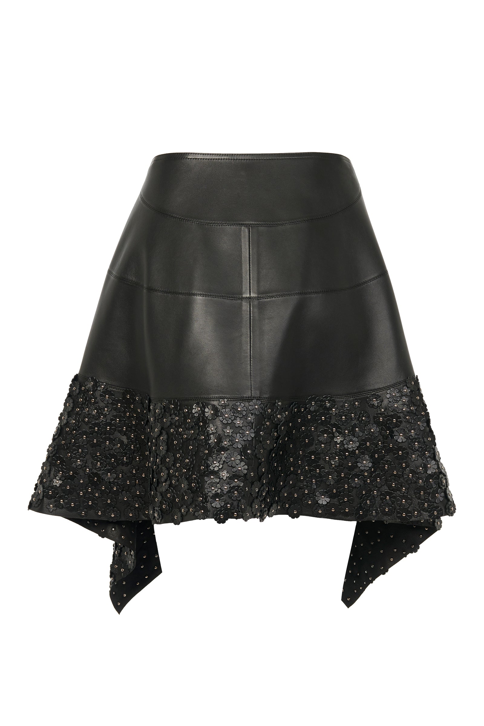 Jupe fleurs en cuir - Noir