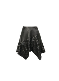 Jupe fleurs en cuir - Noir