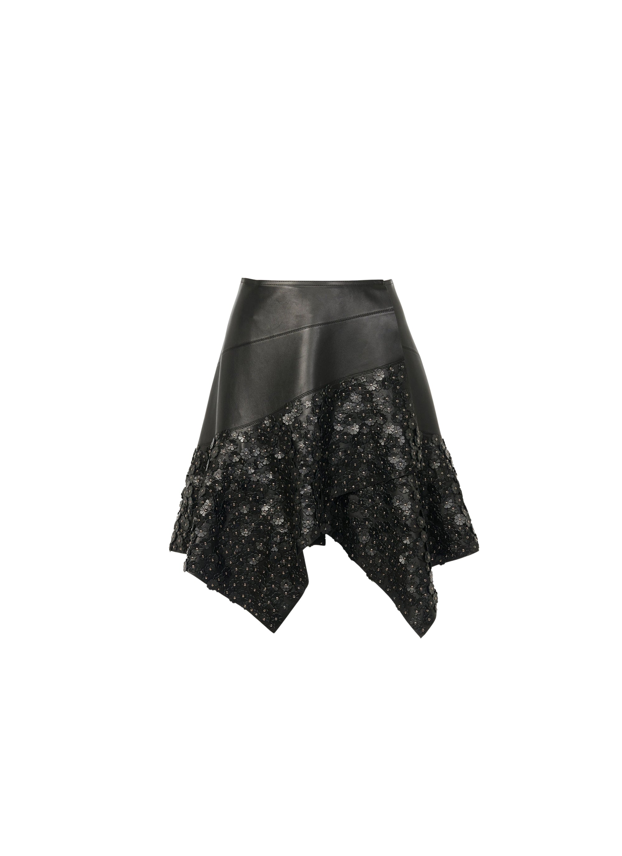 Jupe fleurs en cuir - Noir