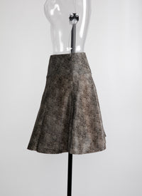 Short skater skirt in printed leather - Black & Ivory