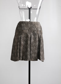 Short skater skirt in printed leather - Black & Ivory