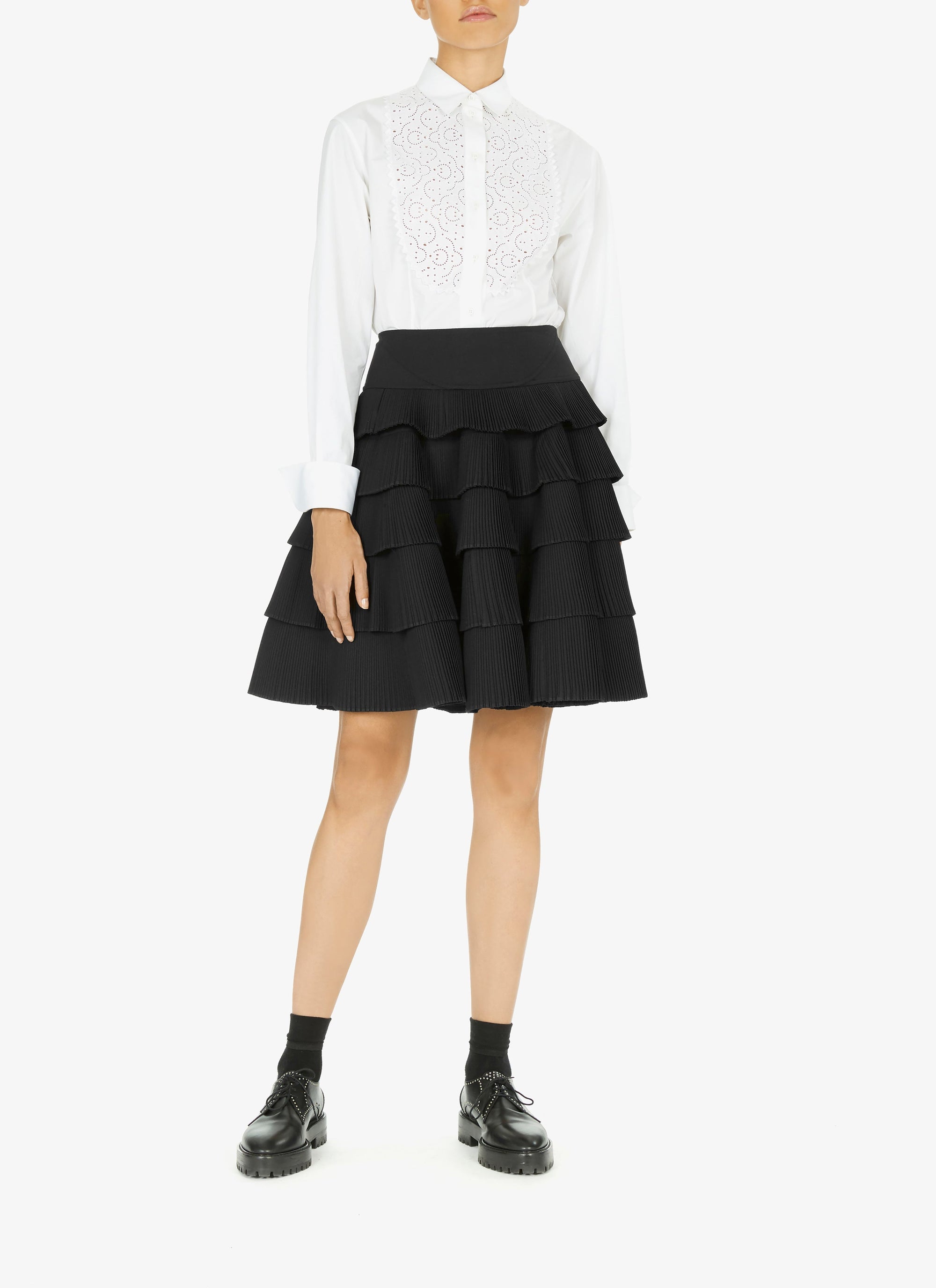 Pleated skirt in wool blend - Black
