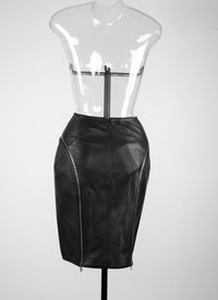 Jupe courte zippée en cuir - Noir
