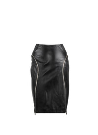 Jupe courte zippée en cuir - Noir