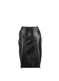 Short zipped skirt in leather - Black