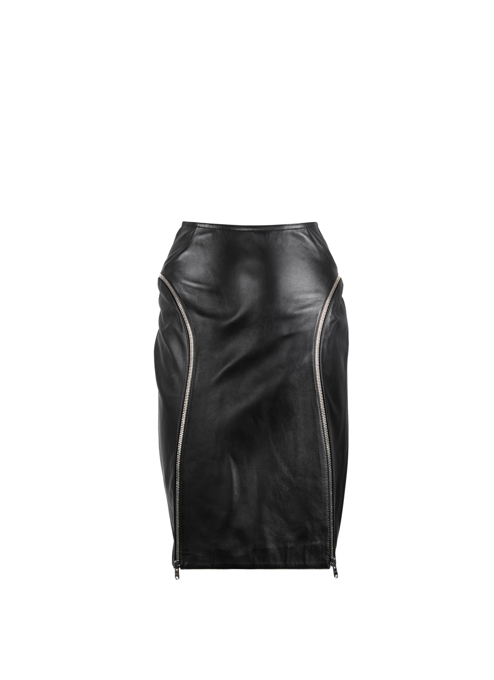 Short zipped skirt in leather - Black