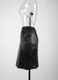 Jupe courte zippée en cuir - Noir