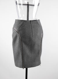 Wool pencil skirt with zip detail - China Grey