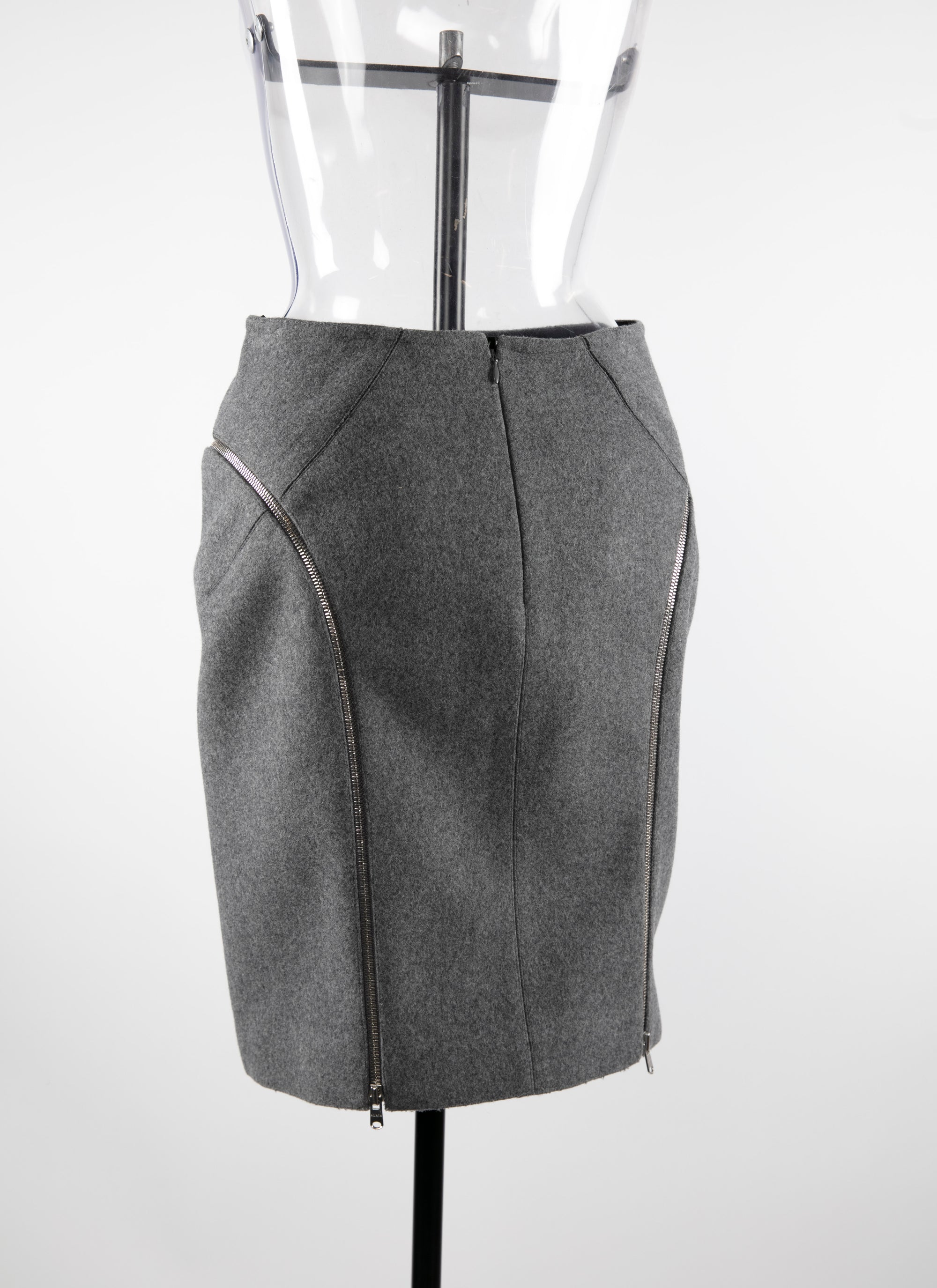 Wool pencil skirt with zip detail - China Grey