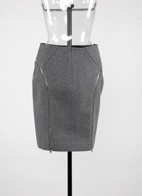 Wool pencil skirt with zip detail - China Grey
