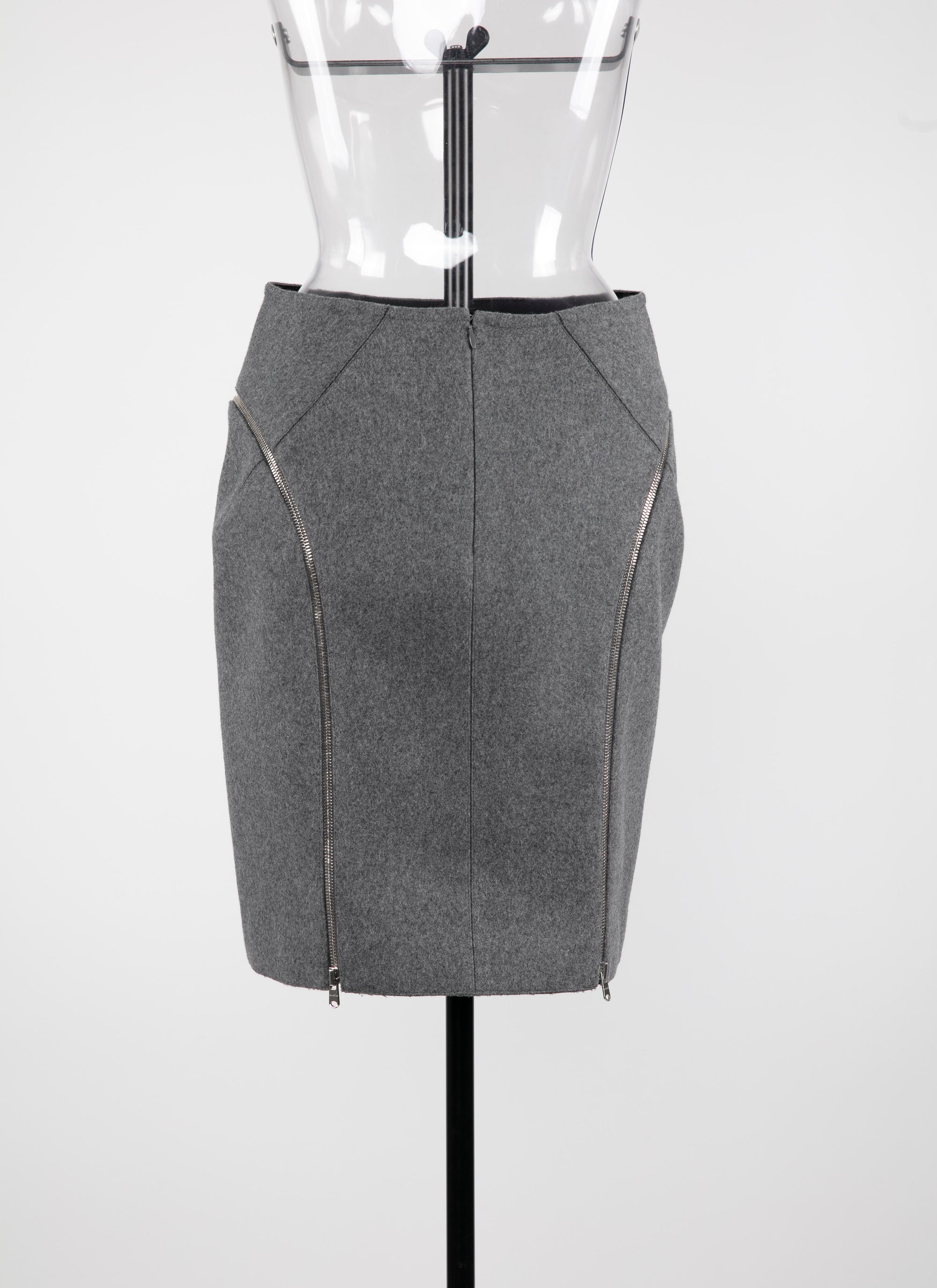 Wool pencil skirt with zip detail - China Grey