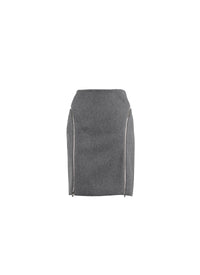 Wool pencil skirt with zip detail - China Grey