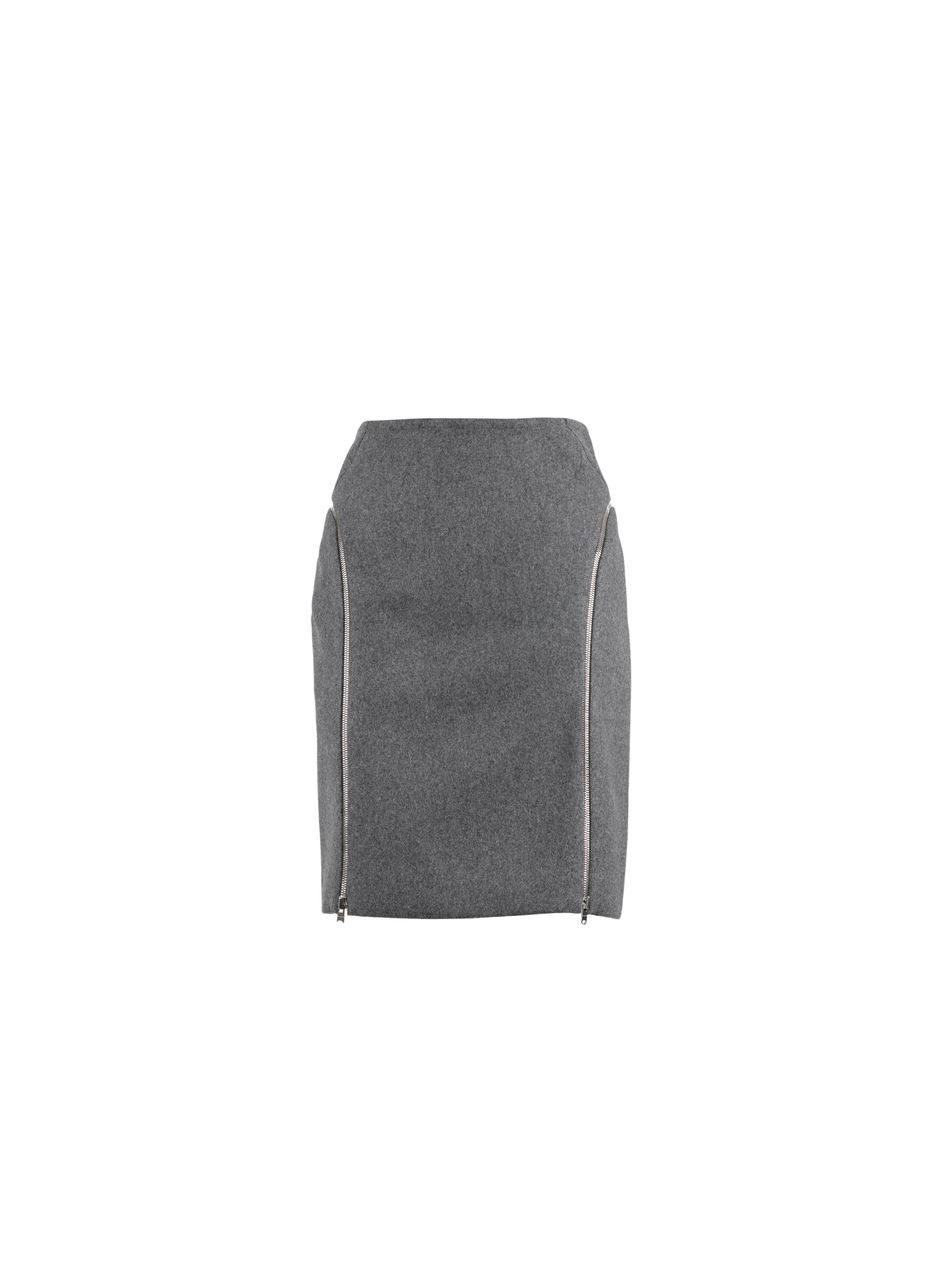 Wool pencil skirt with zip detail - China Grey