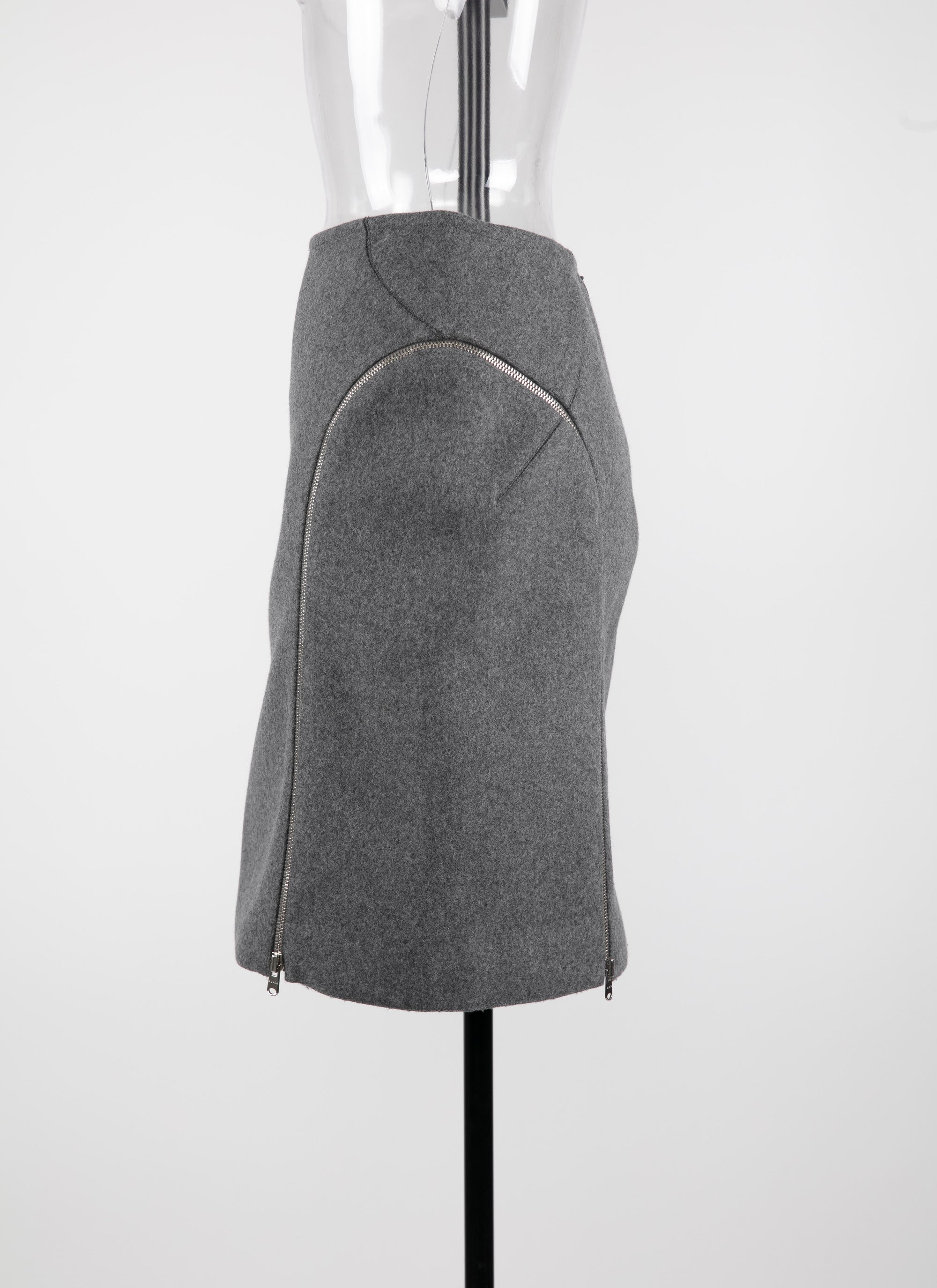 Wool pencil skirt with zip detail - China Grey