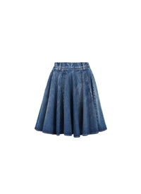 Jupe patineuse plissée en denim - Bleu Jeans