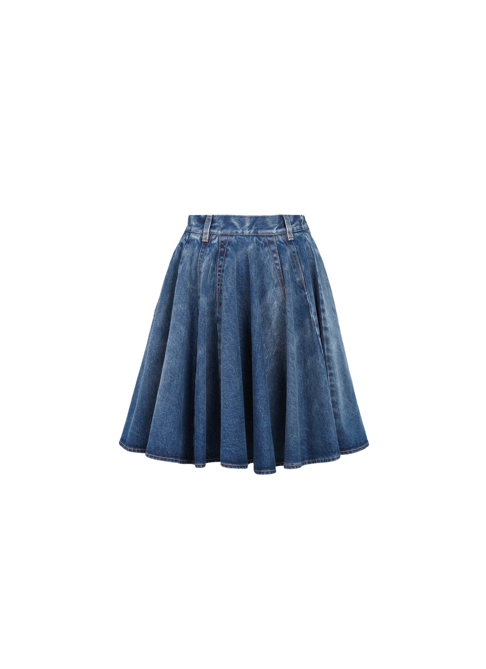 Jupe patineuse plissée en denim - Bleu Jeans
