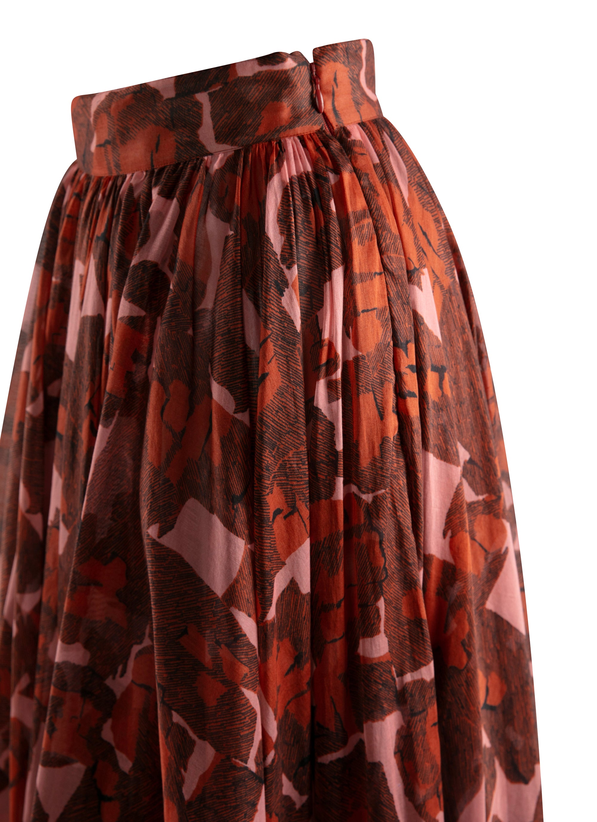 Printed pleated long skirt - Pink & Red