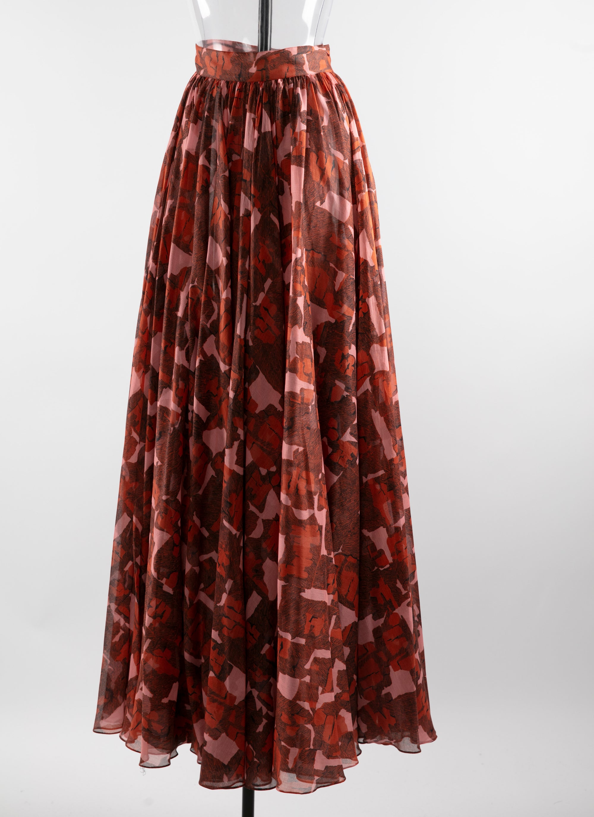 Printed pleated long skirt - Multicoloured Red