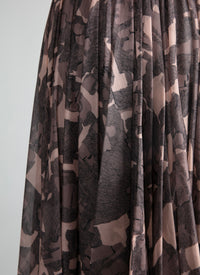 Printed pleated long skirt - Chair & Beige
