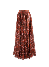 Printed pleated long skirt - Pink & Red