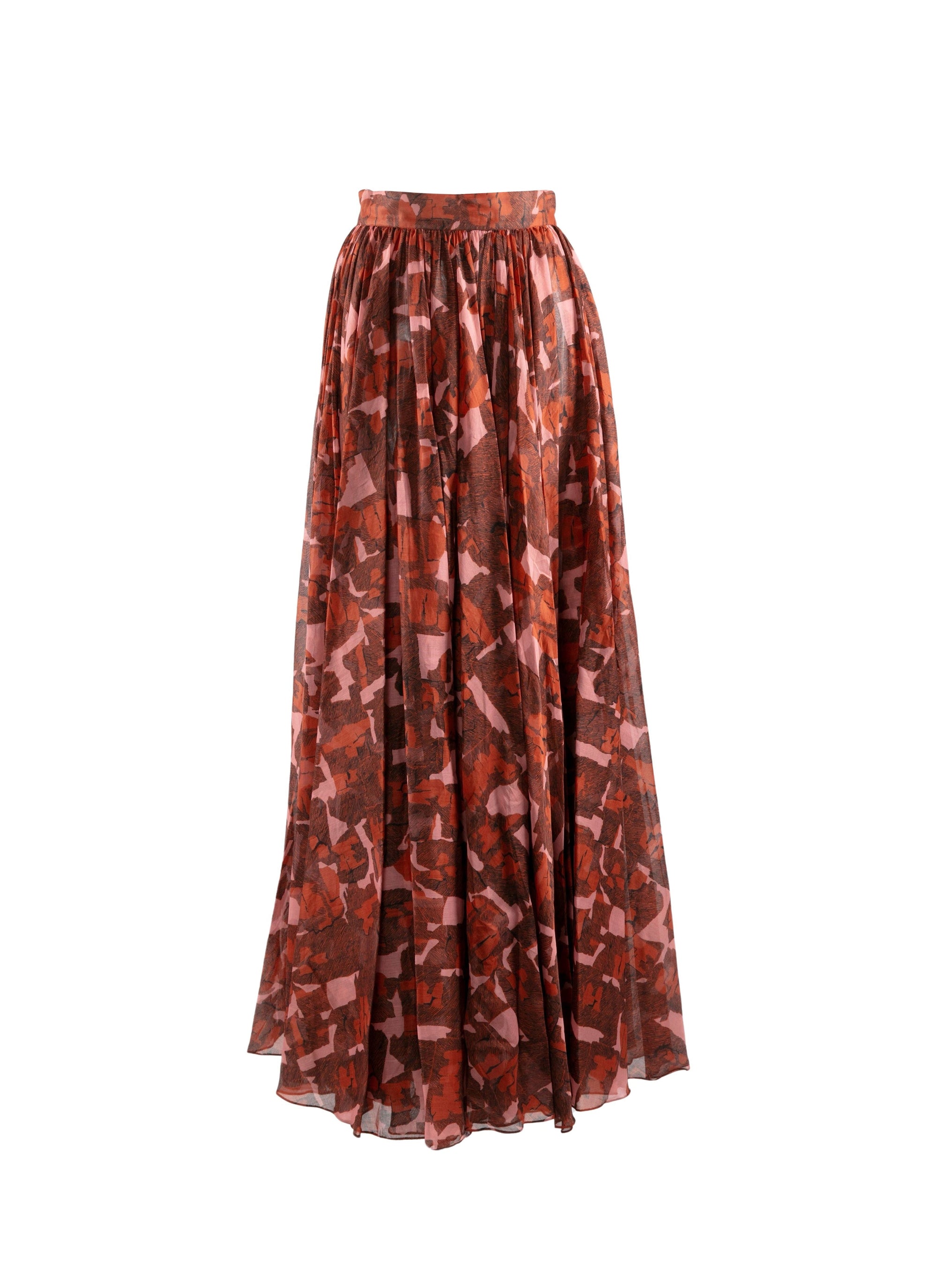 Printed pleated long skirt - Pink & Red