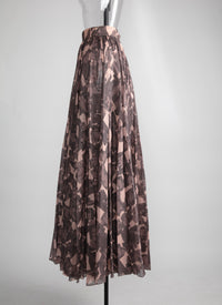 Printed pleated long skirt - Chair & Beige