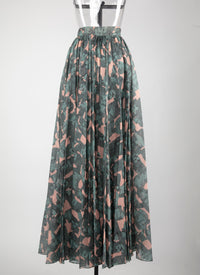 Printed pleated long skirt - Chair & Green