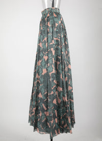 Printed pleated long skirt - Chair & Green