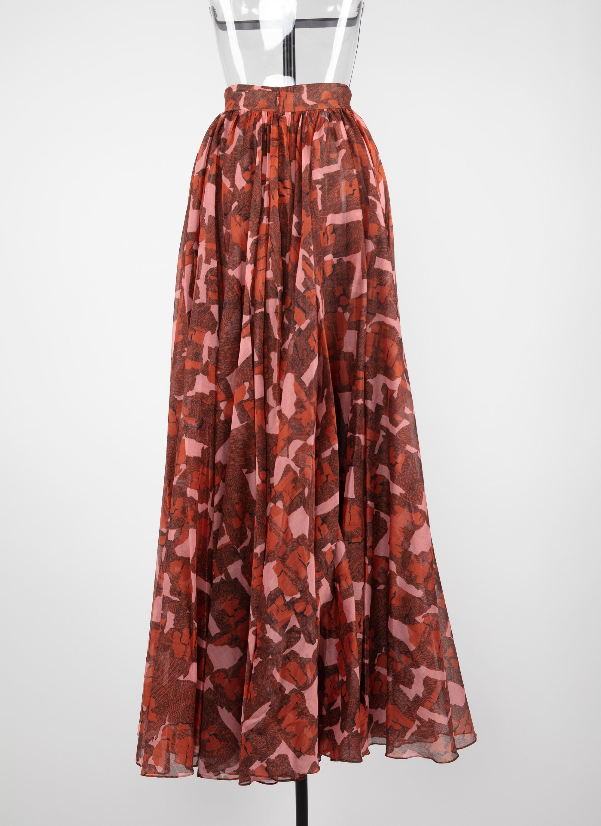 Printed pleated long skirt - Pink & Red