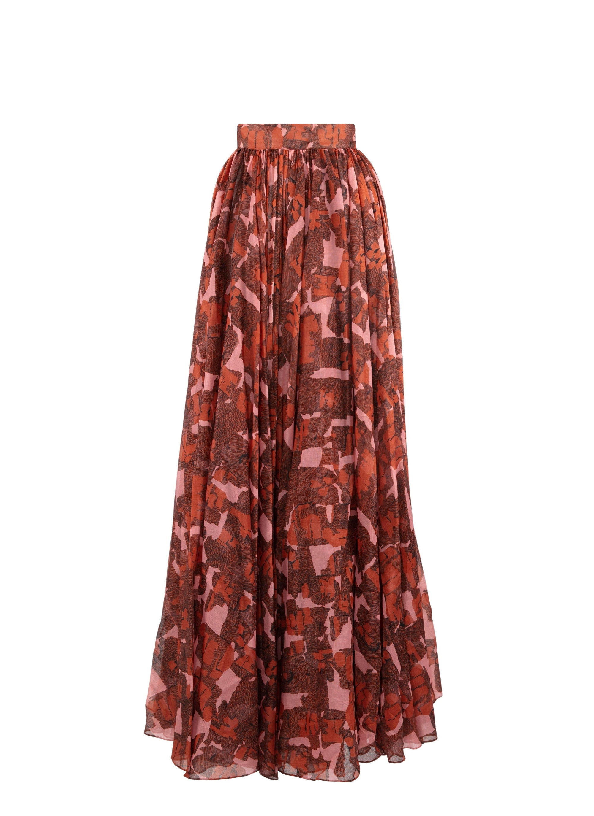 Printed pleated long skirt - Pink & Red
