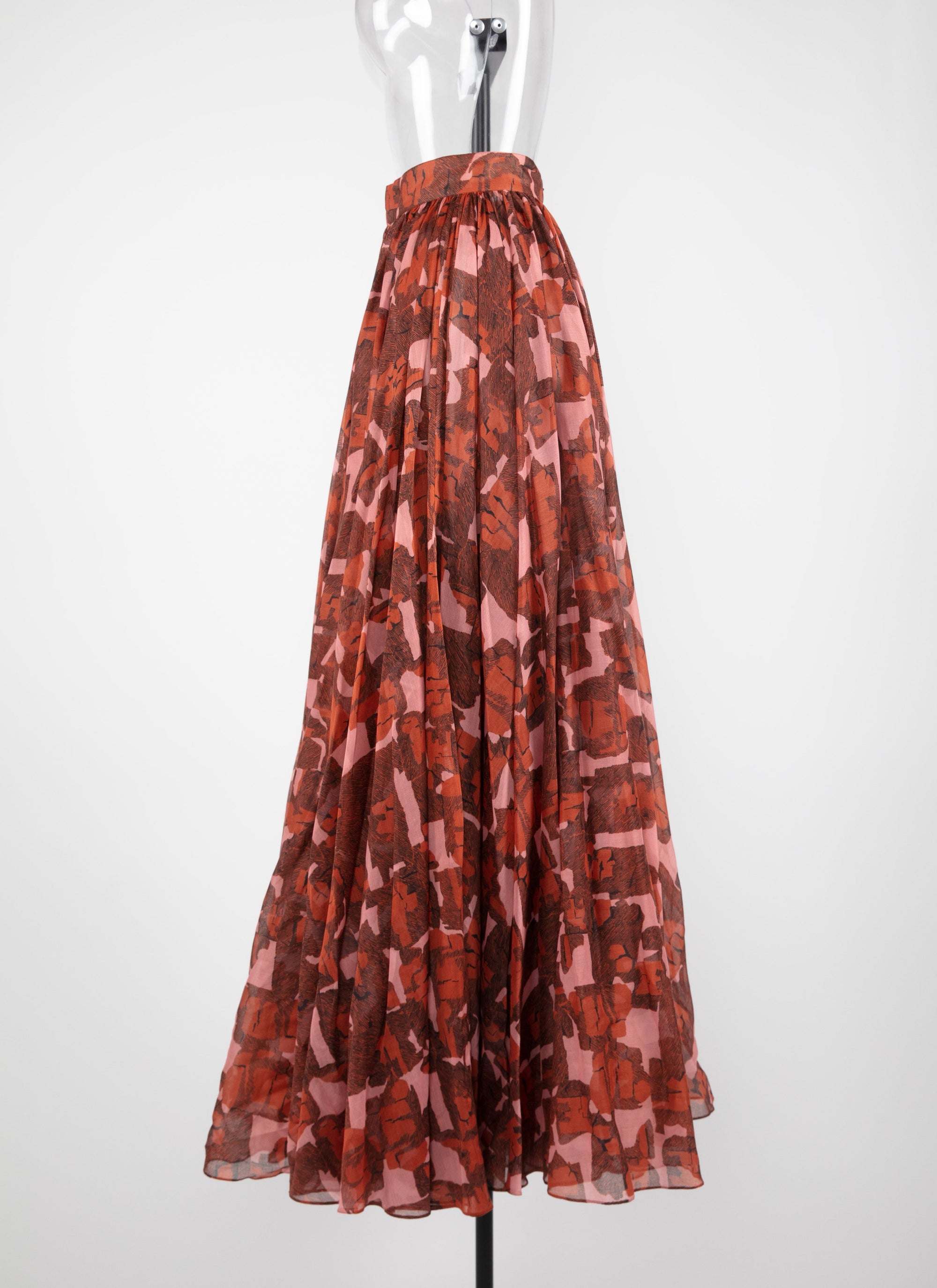 Printed pleated long skirt - Pink & Red