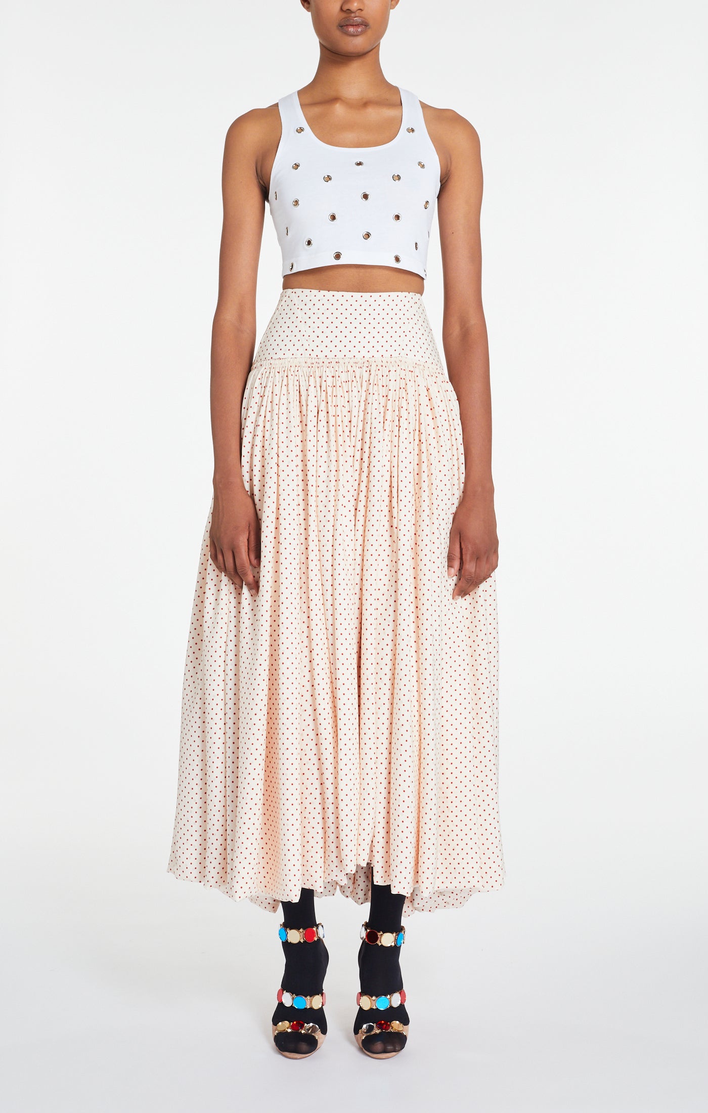Maxi jupe à pois en soie - Rose & Rouge