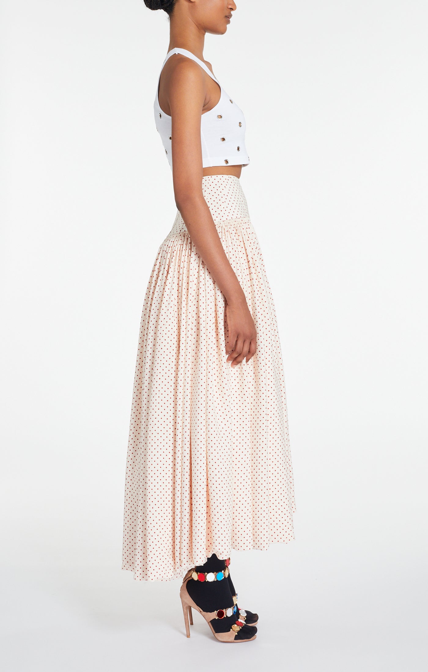 Maxi jupe à pois en soie - Rose & Rouge