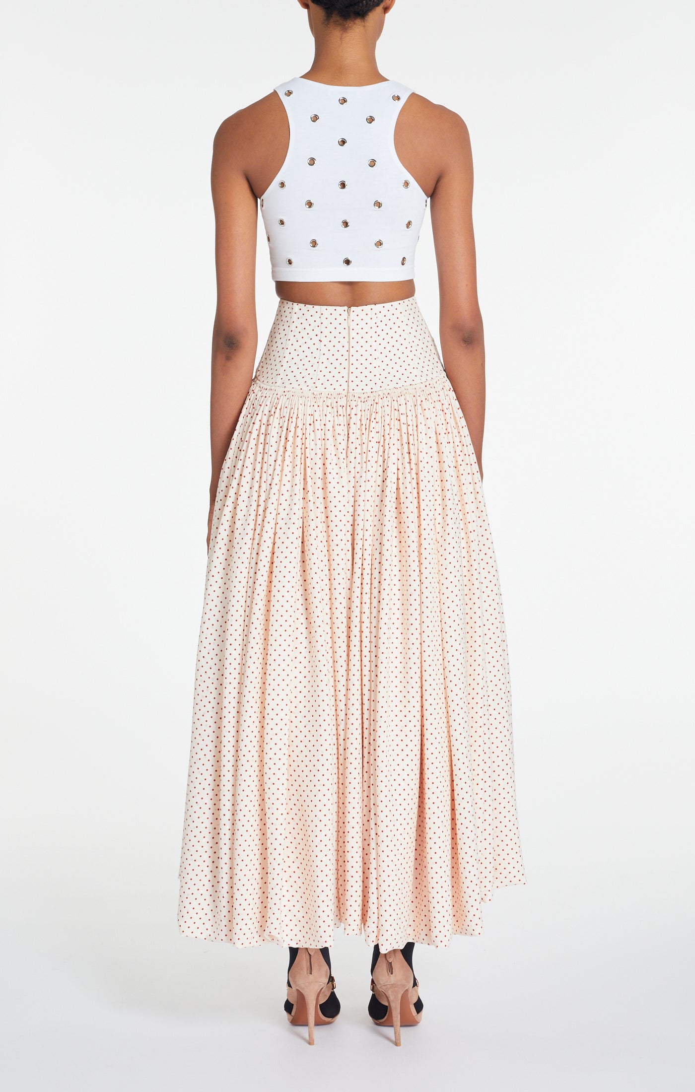 Maxi jupe à pois en soie - Rose & Rouge