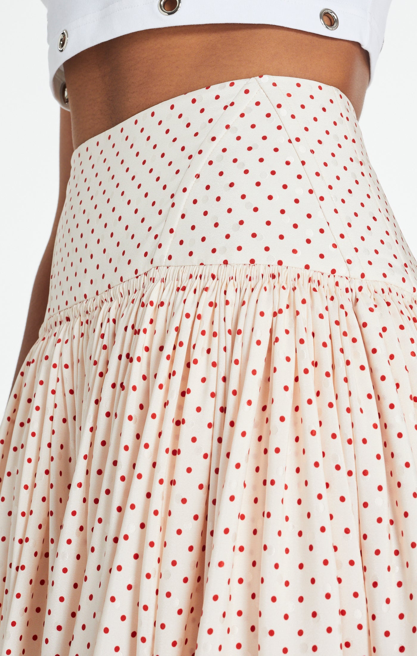 Maxi jupe à pois en soie - Rose & Rouge