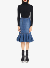 Fitted and flared skirt in denim - Jeans Blue