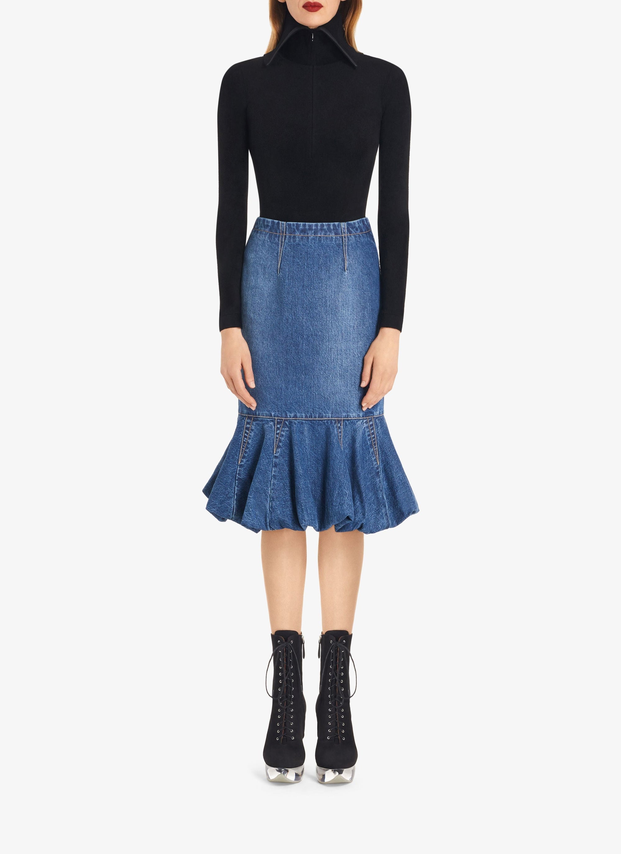 Fitted and flared skirt in denim - Jeans Blue