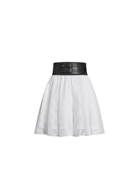 Jupe ceinturée à broderie vague - Blanc