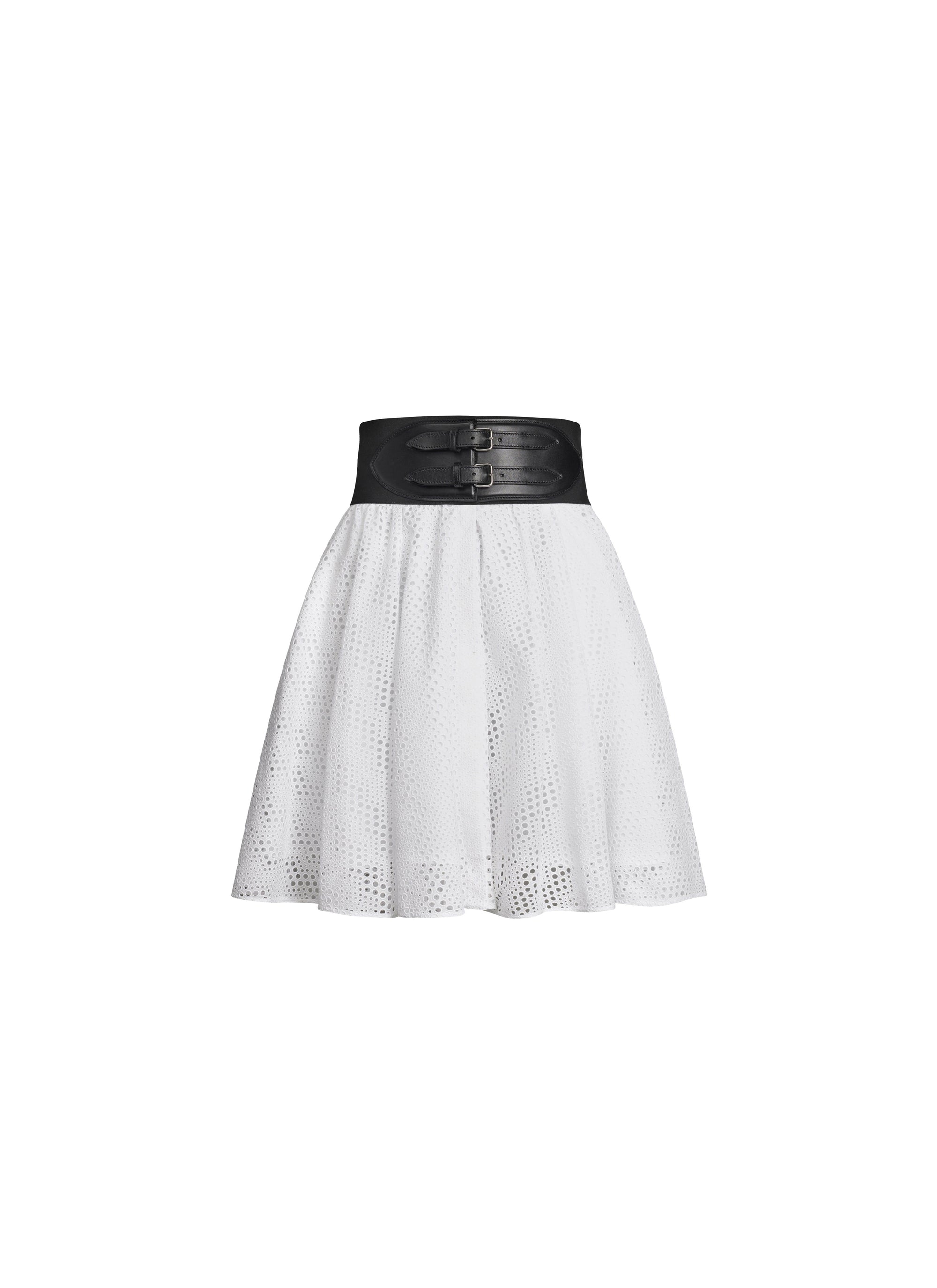 Jupe ceinturée à broderie vague - Blanc