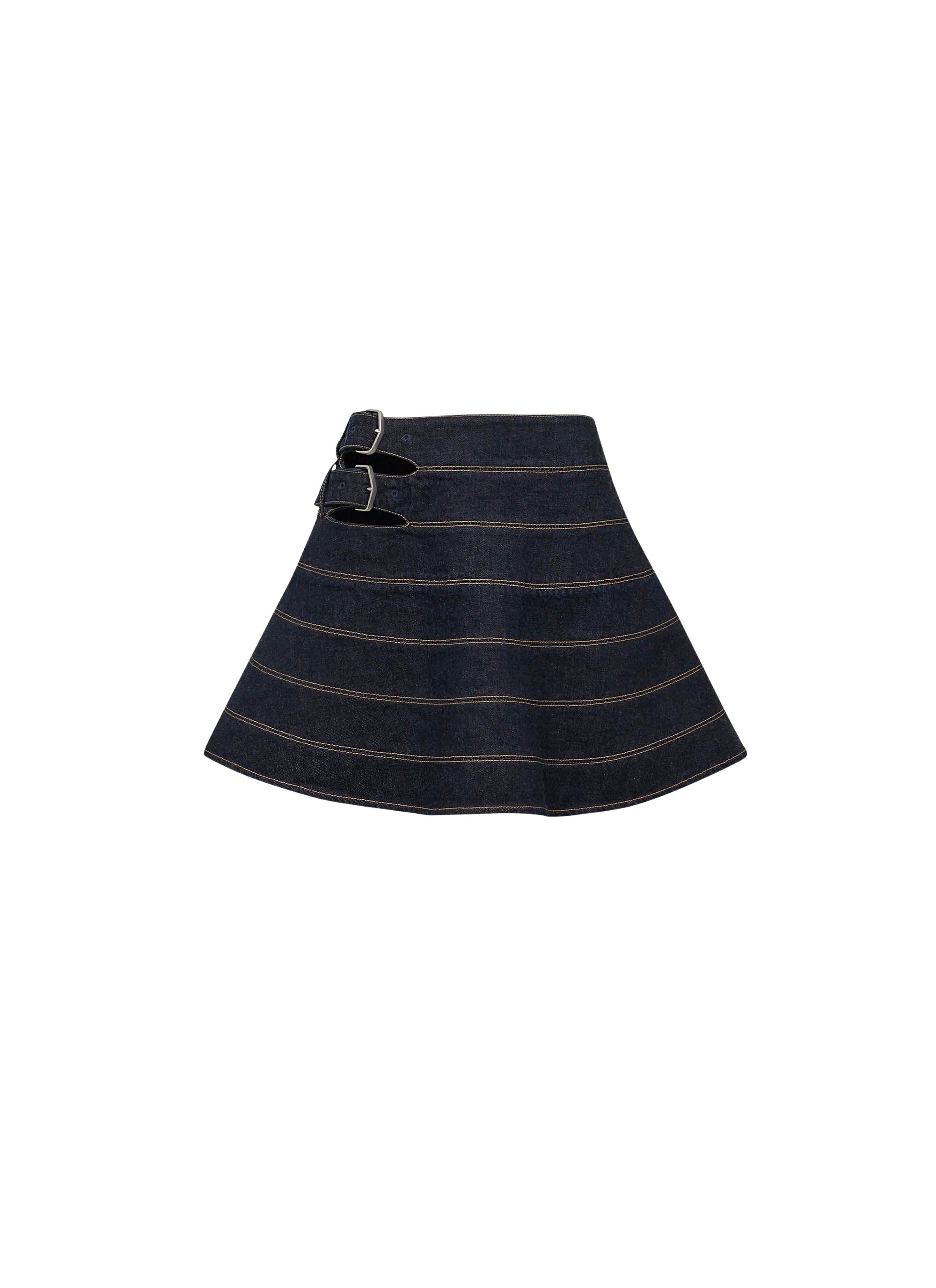Belted Skater Skirt in Raw Denim - Blue Denim