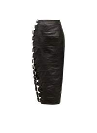 Jupe à boucle en cuir imprimé crocodile - Noir Alaïa