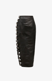 Jupe à boucle en cuir imprimé crocodile - Noir Alaïa