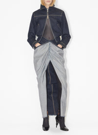 Jupe drapée en denim brut - Bleu Denim