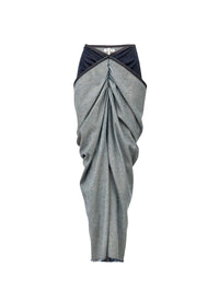Jupe drapée en denim brut - Bleu Denim
