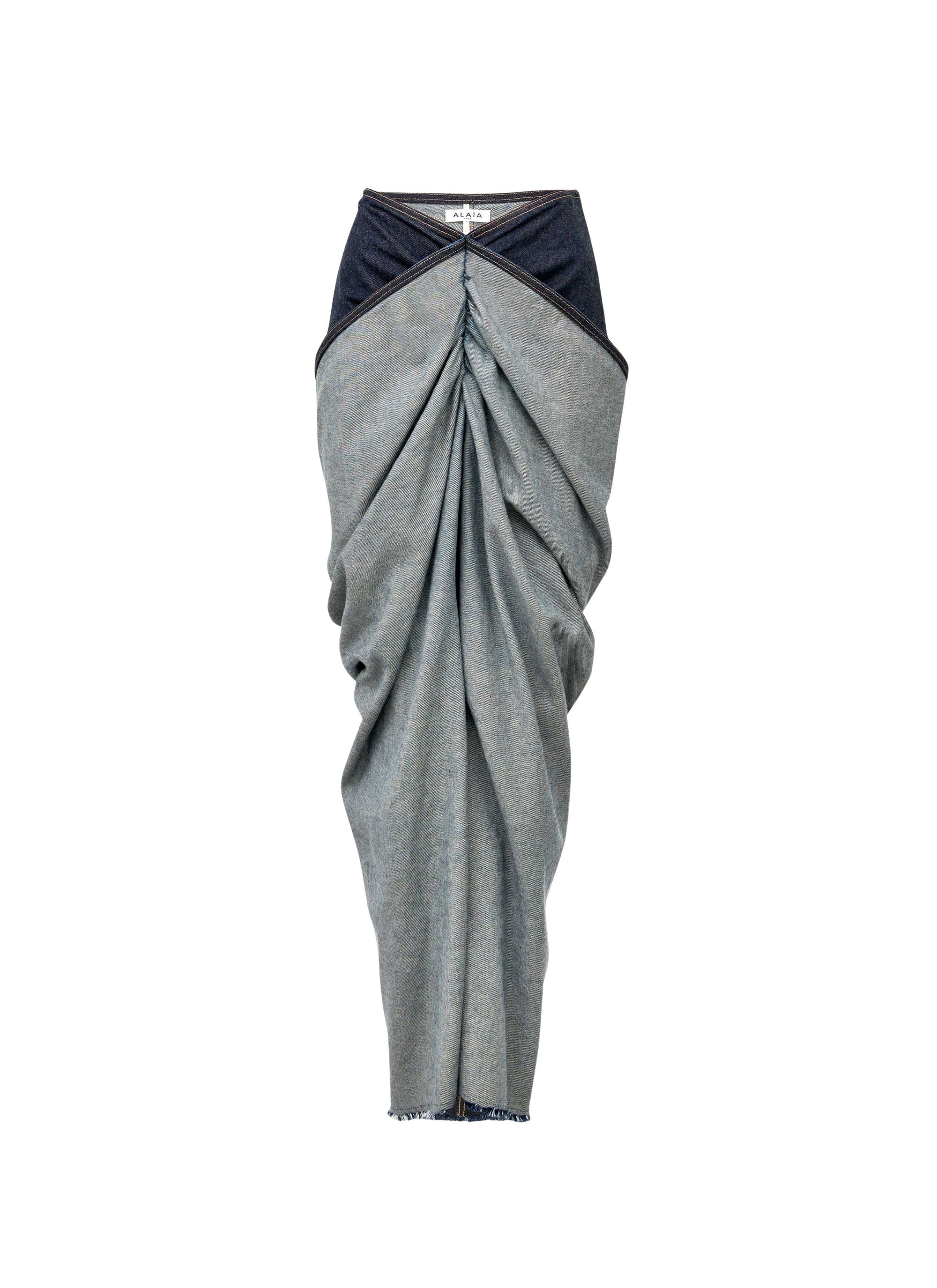 Jupe drapée en denim brut - Bleu Denim