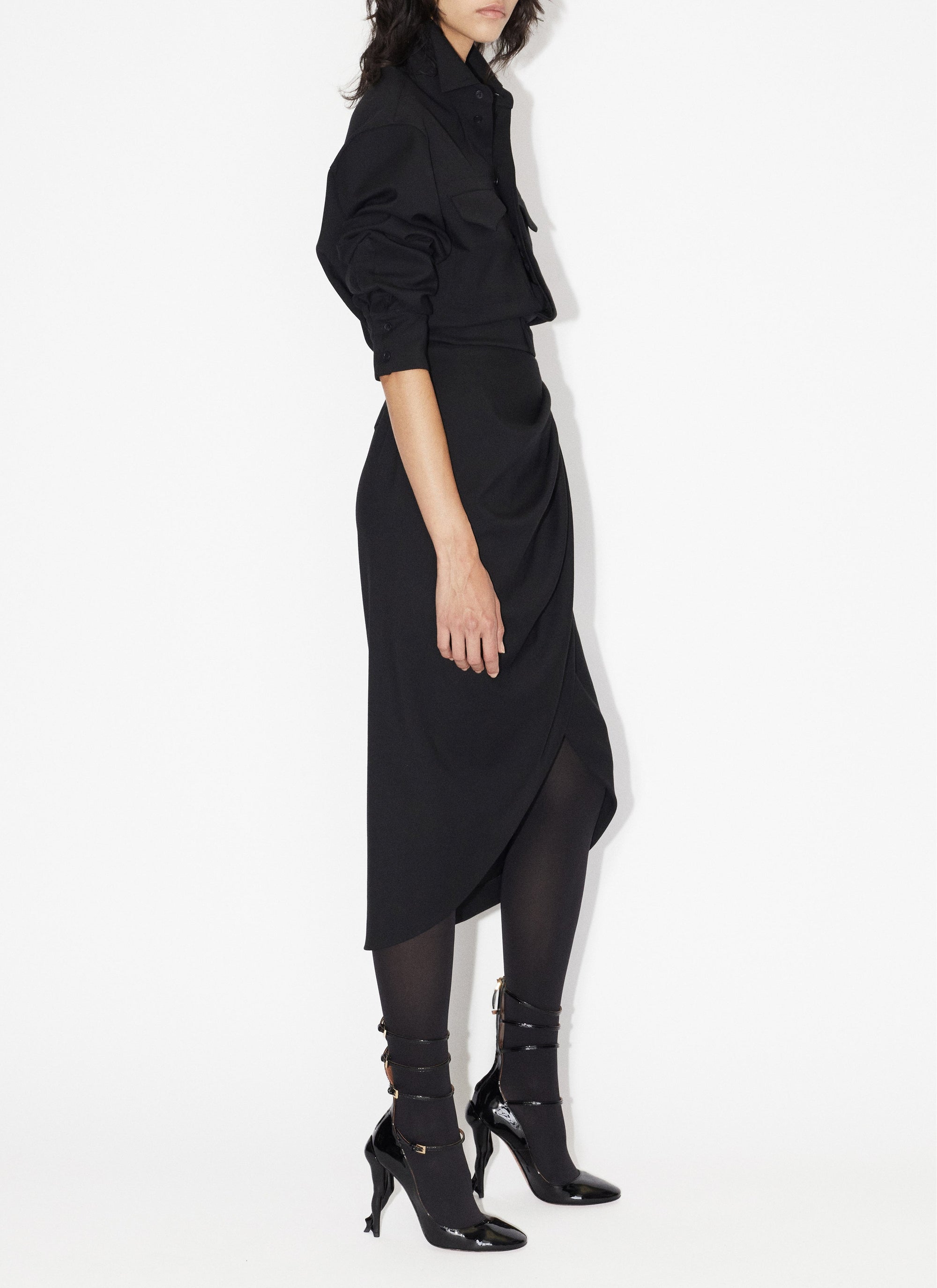 Jupe portefeuille en laine - Noir Alaïa