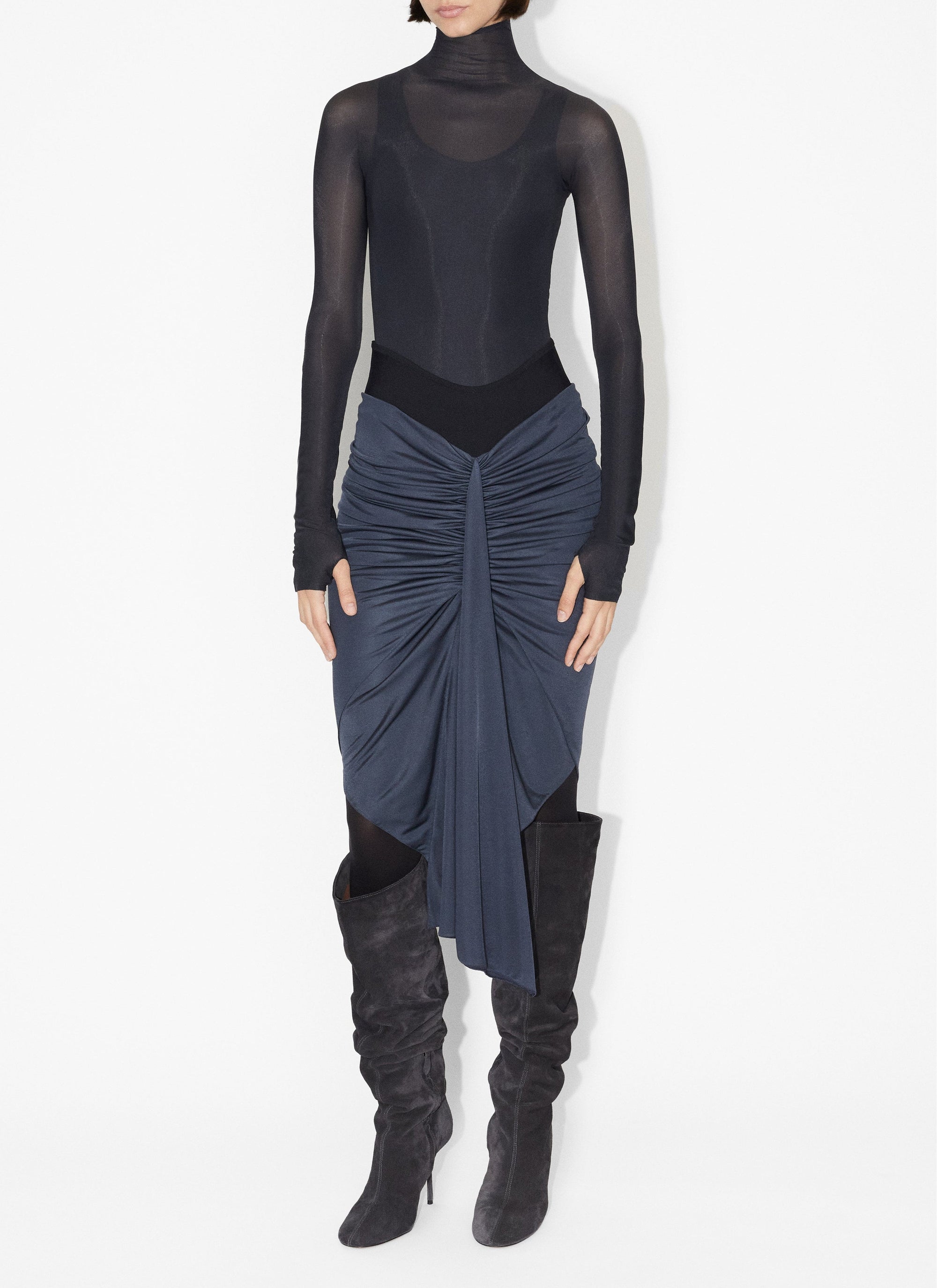 Draped skirt in fluid jersey - Black Alaïa