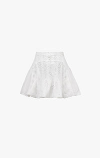 Jupe ceinturée à broderie vague - Blanc